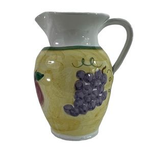 Caleca Frutta Pitcher Made In Italy Yellow & White W/ Fruit 8.5” Tall